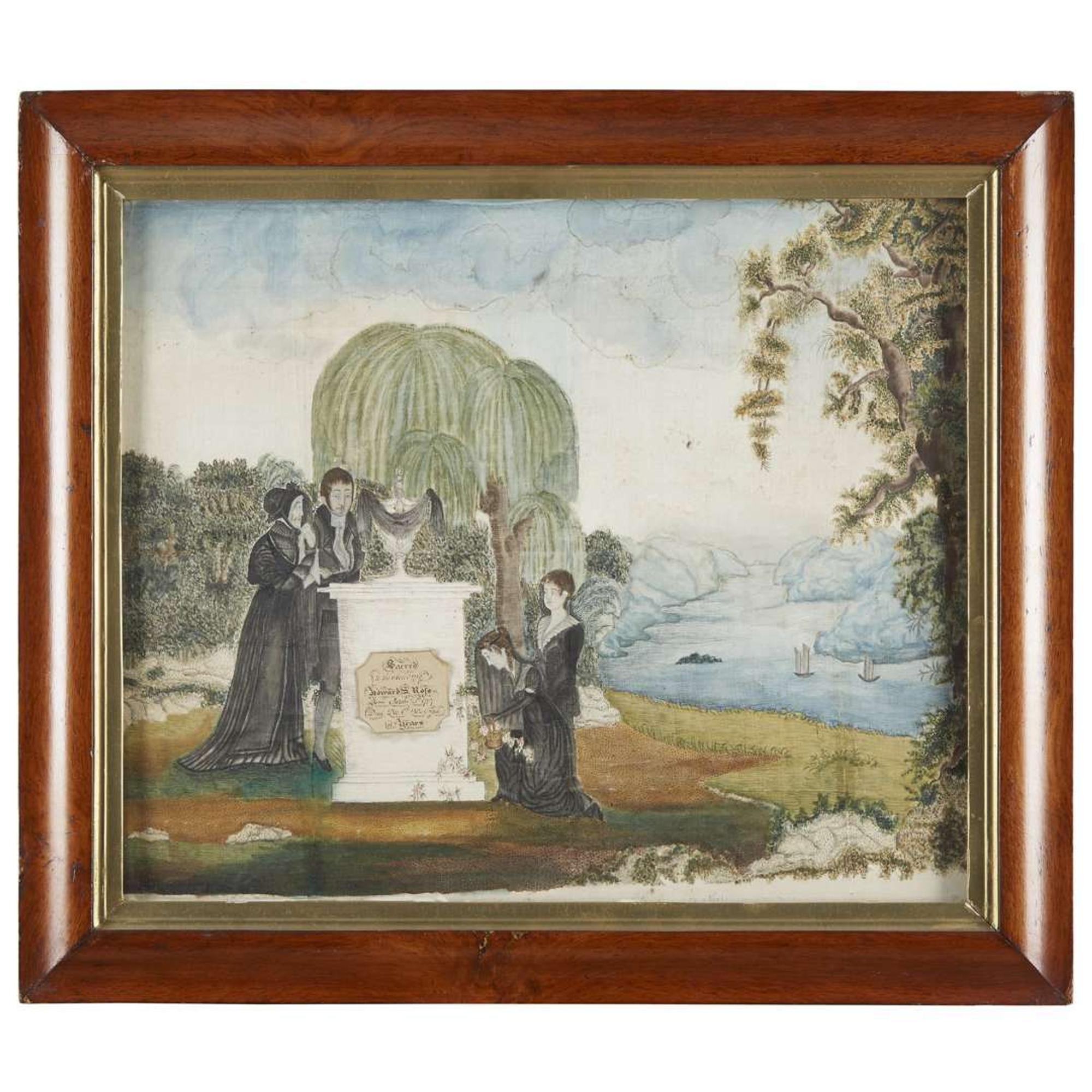 Schoolgirl mourning picture "Sacred to the memory of Howard S. Ross born March 20th 1797 died Dec 1st 1812 aged 15 years"