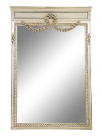 A Louis XVI Style Painted and Part-Silvered Boiserie Mirror