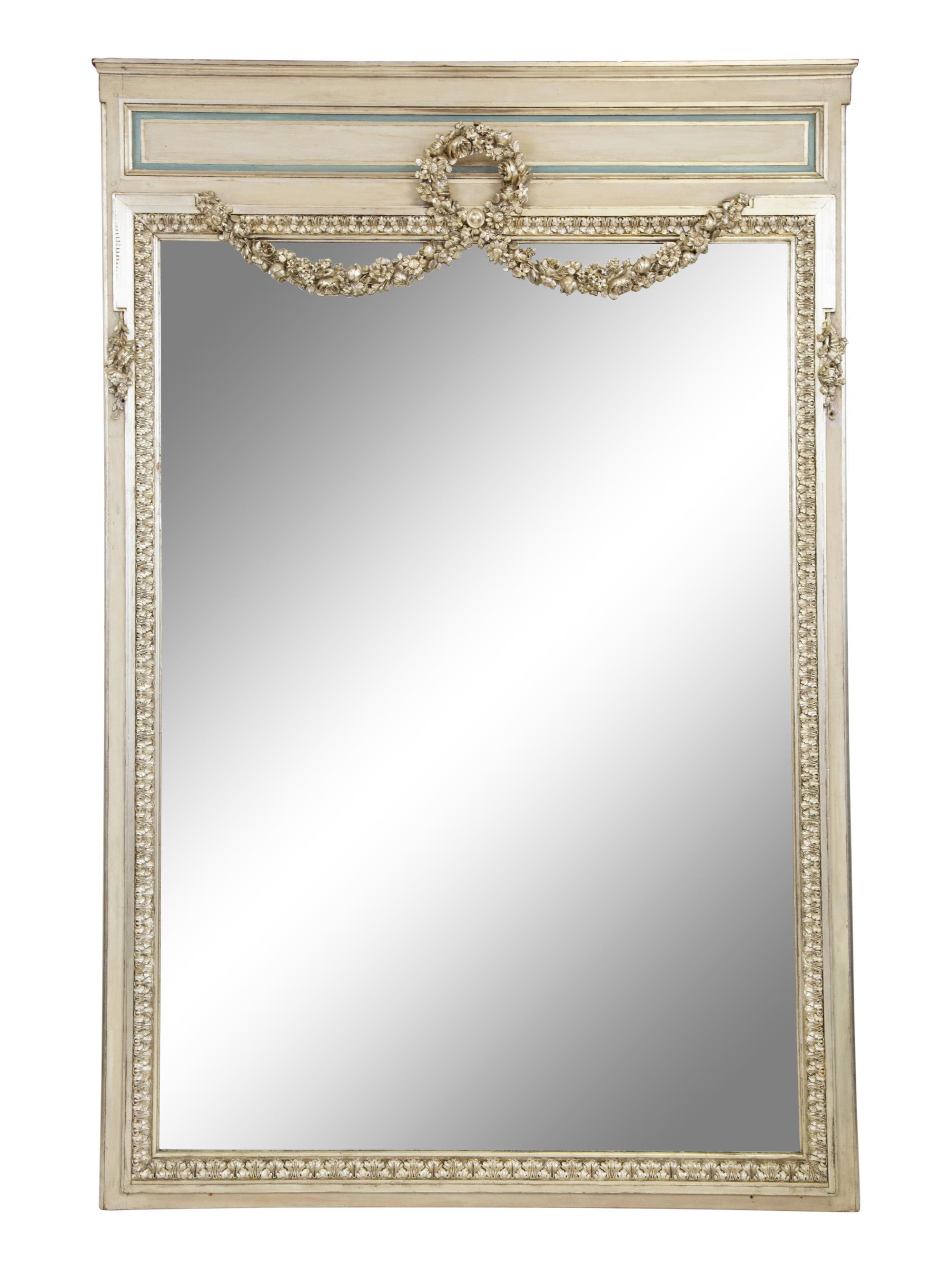 A Louis XVI Style Painted and Part-Silvered Boiserie Mirror