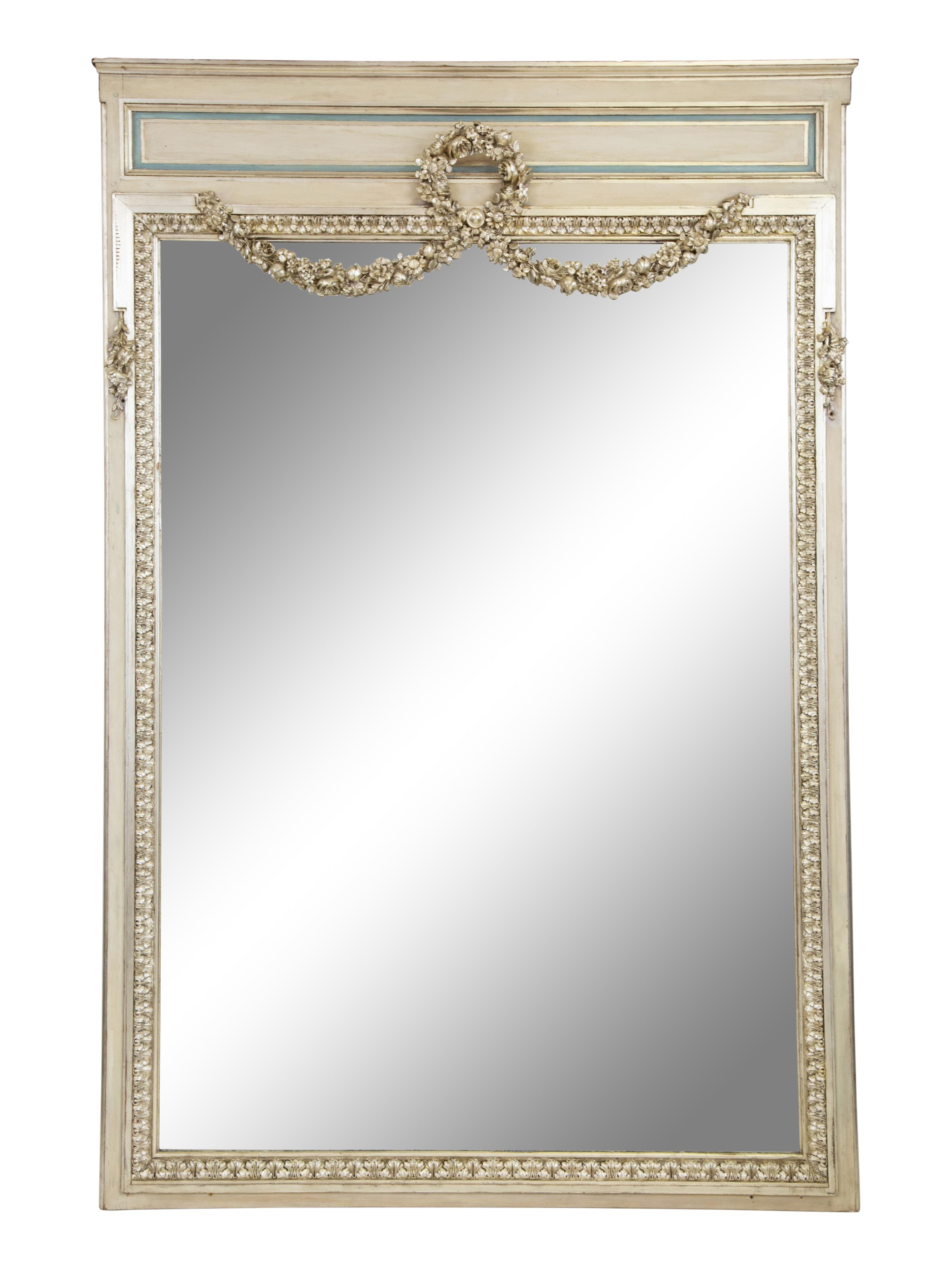 A Louis XVI Style Painted and Part-Silvered Boiserie Mirror