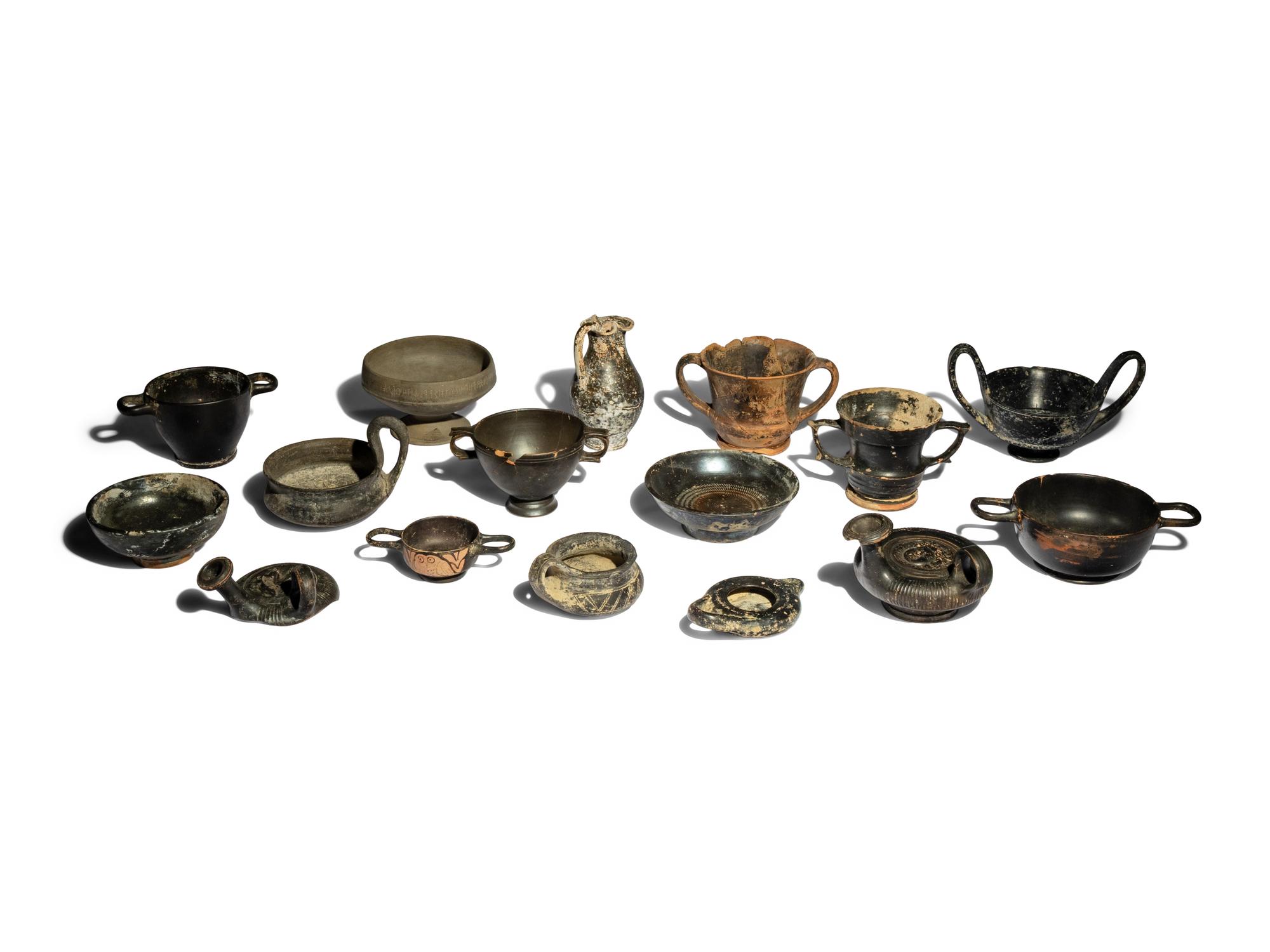 16 Greek, Etruscan, and South Italian Terracotta Vessels