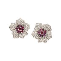 Diamond and Ruby Flower Earrings
