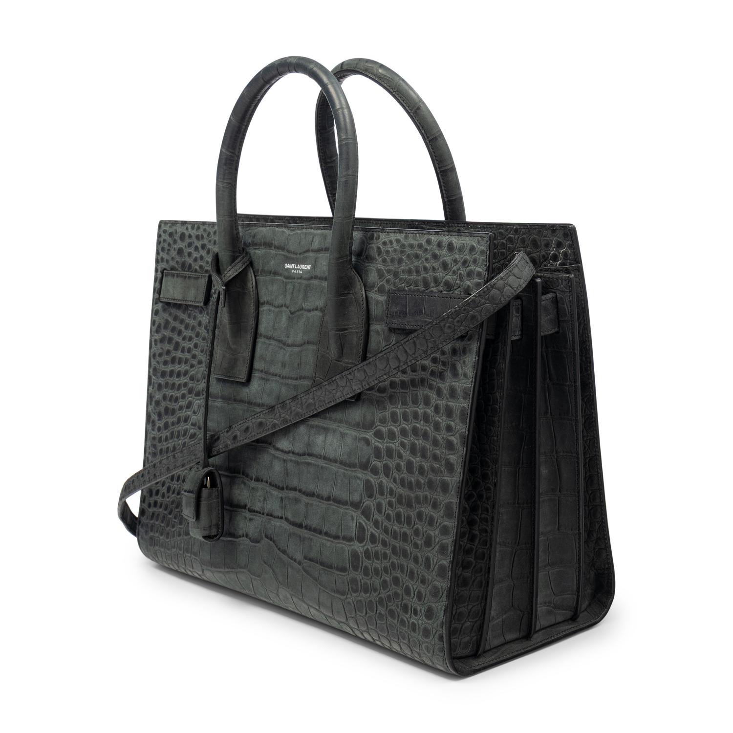 SAINT LAURENT, SAC DU JOUR IN CROC-EFFECT SUEDED LEATHER