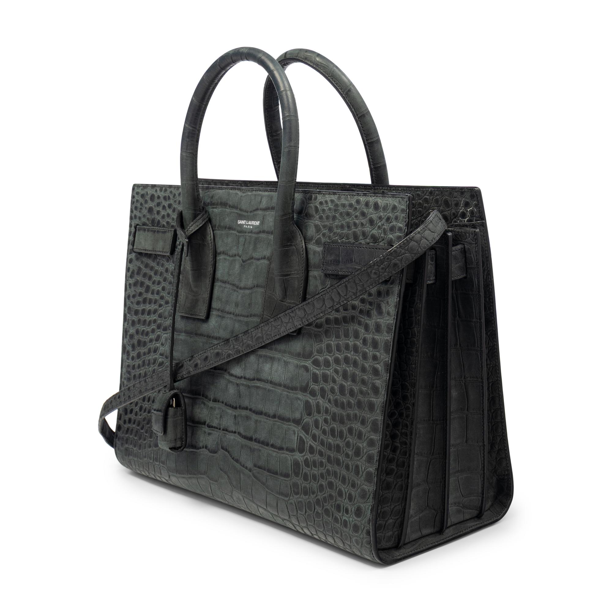 SAINT LAURENT, SAC DU JOUR IN CROC-EFFECT SUEDED LEATHER