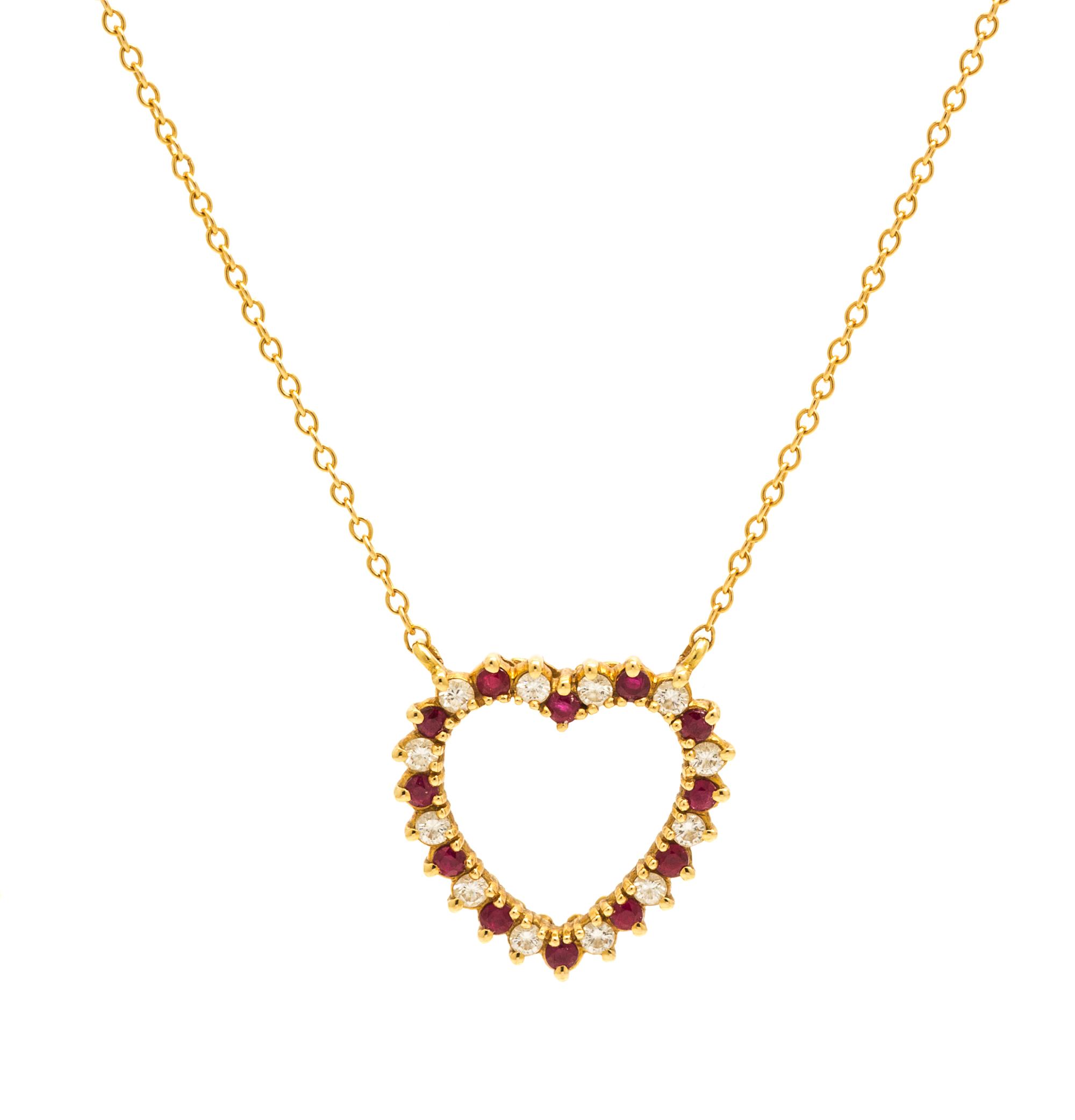 An 18 Karat Yellow Gold, Ruby and Diamond Heart Motif Necklace, Tiffany & Co., 2.50 dwts.