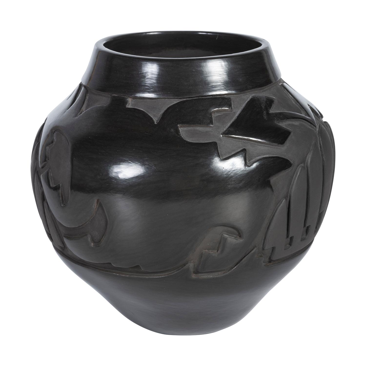 Carved Blackware Pottery Jar