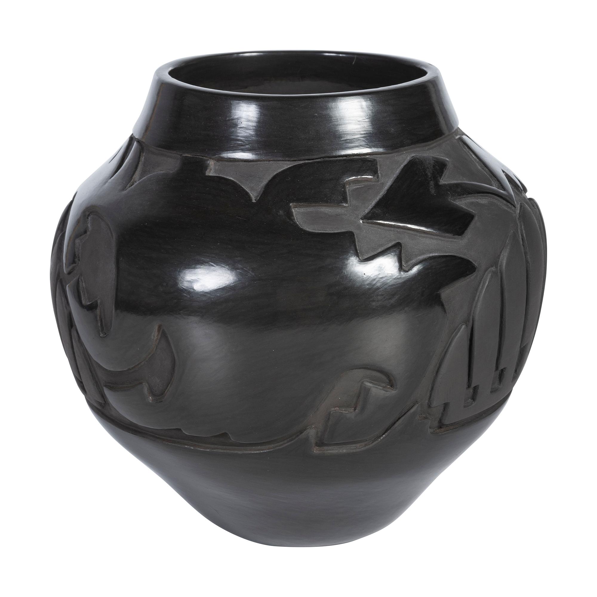 Carved Blackware Pottery Jar