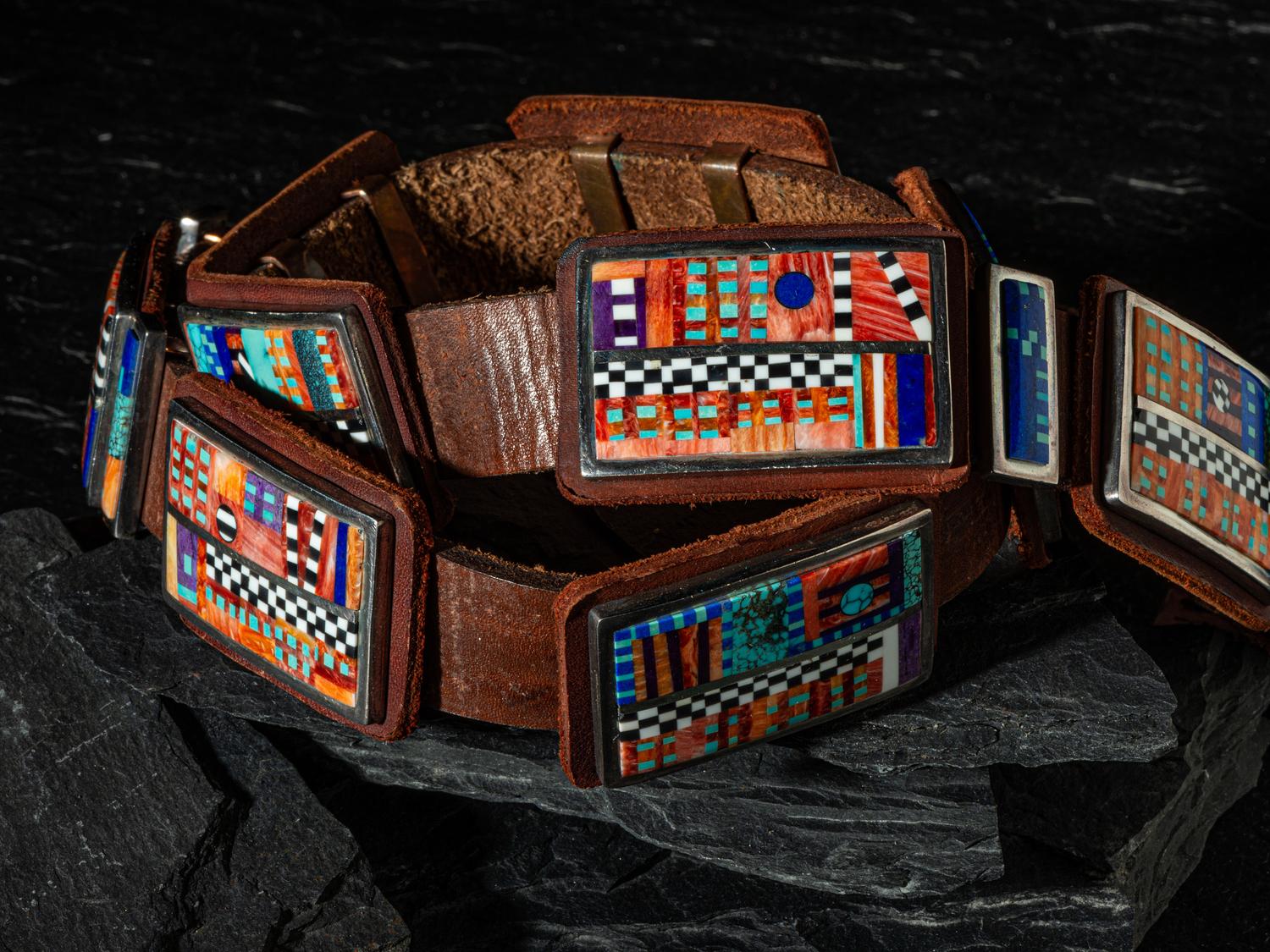 Silver and Mosaic Inlay Concha Belt