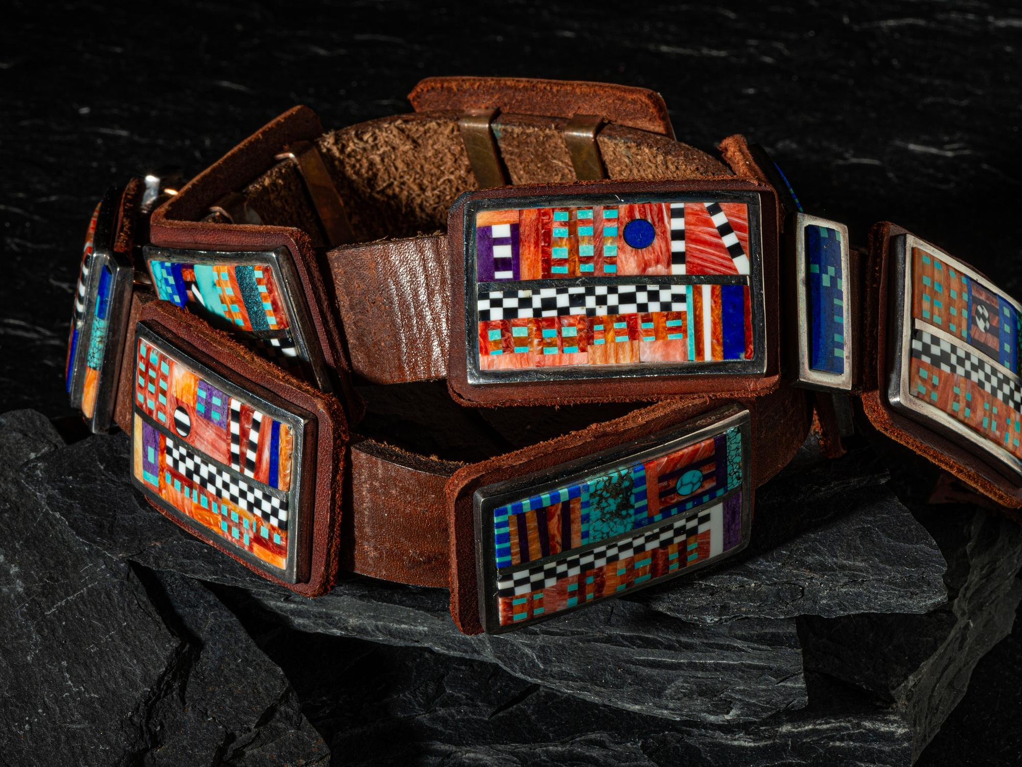 Silver and Mosaic Inlay Concha Belt