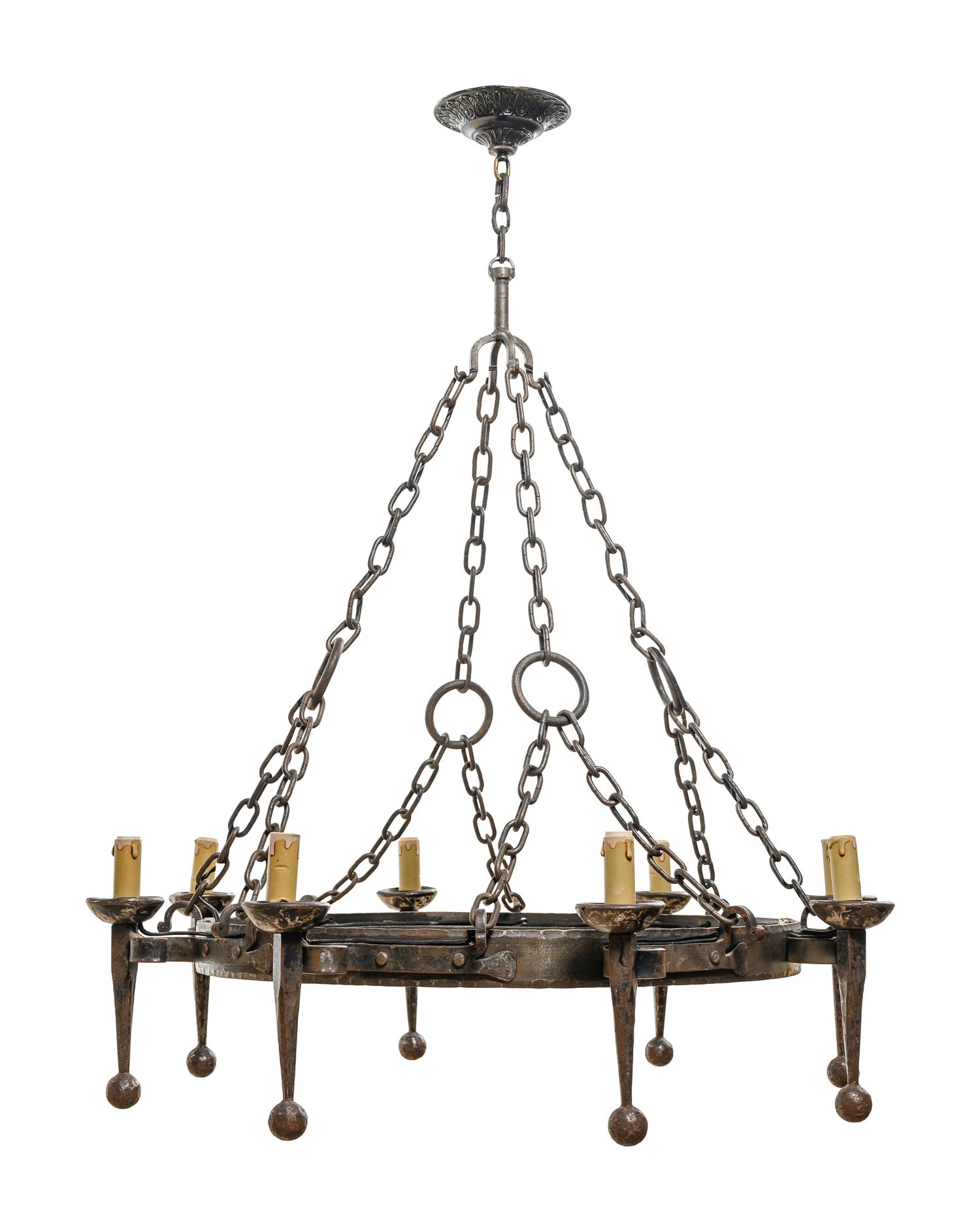 A French Provincial Wrought Iron Eight-Light Chandelier