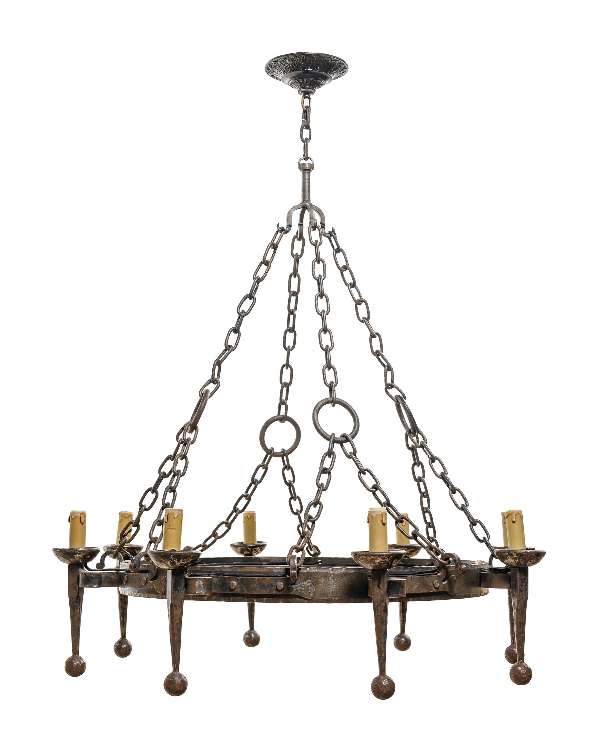 A French Provincial Wrought Iron Eight-Light Chandelier