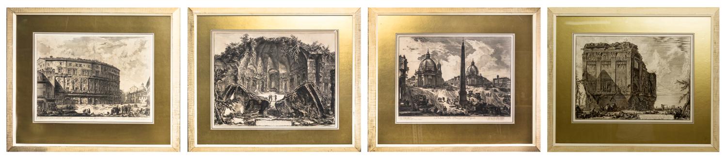 Four Italian Architectural Engravings, after Giovanni Battista Piranesi (1720-1788), Height of plate 16 x width 21 3/4 inches.