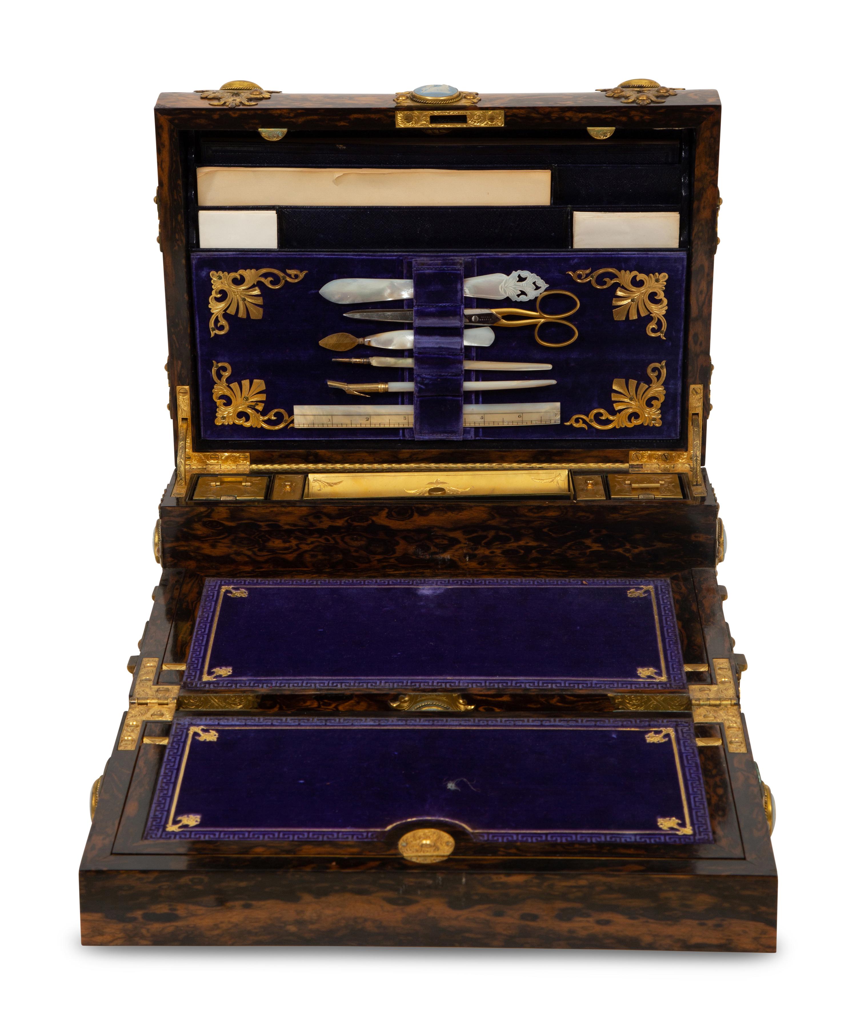 A Victorian Jasperware and Calamander Sewing/Writing Box by Mechi & Bazin