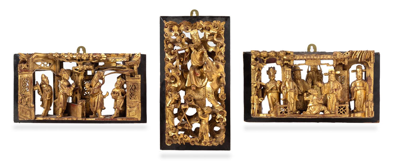 Three Chinese Gilt Lacquered Wood Panels