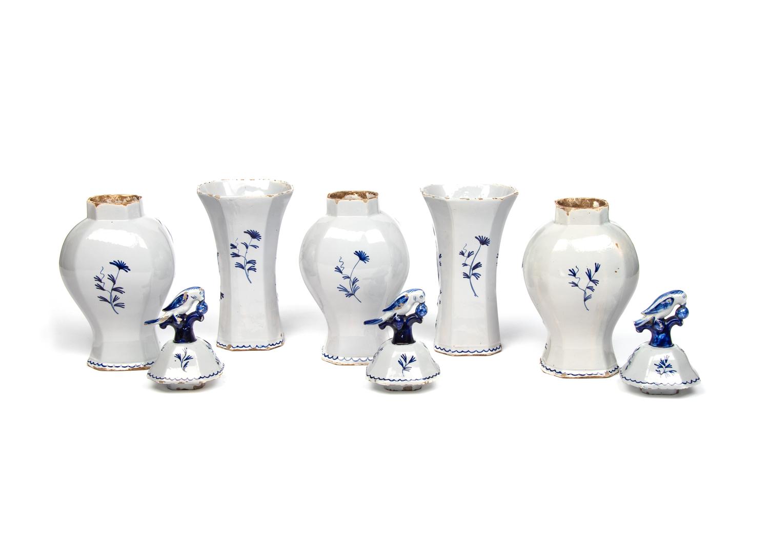 A Delft Earthenware Five-Piece Garniture