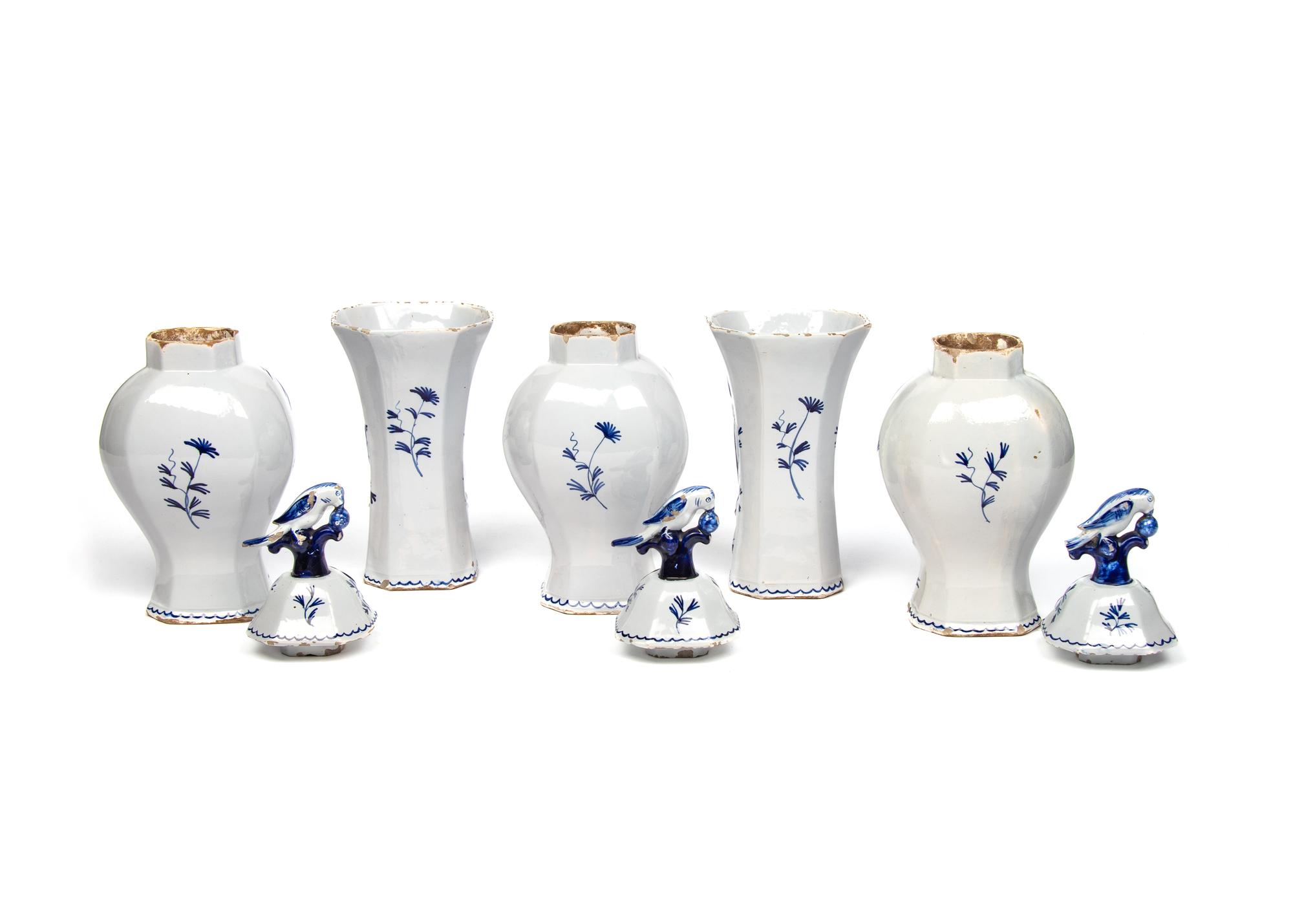 A Delft Earthenware Five-Piece Garniture