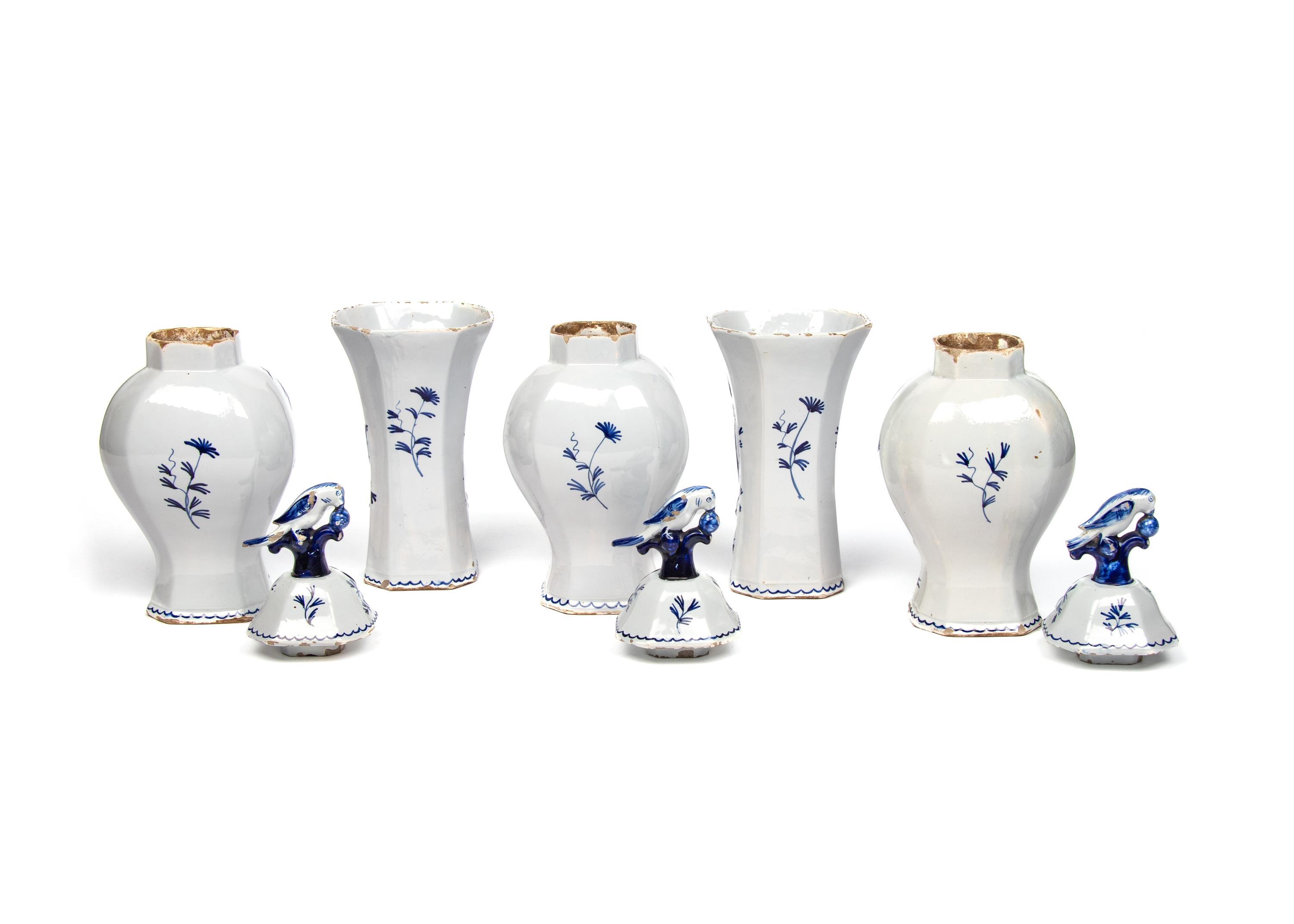 A Delft Earthenware Five-Piece Garniture