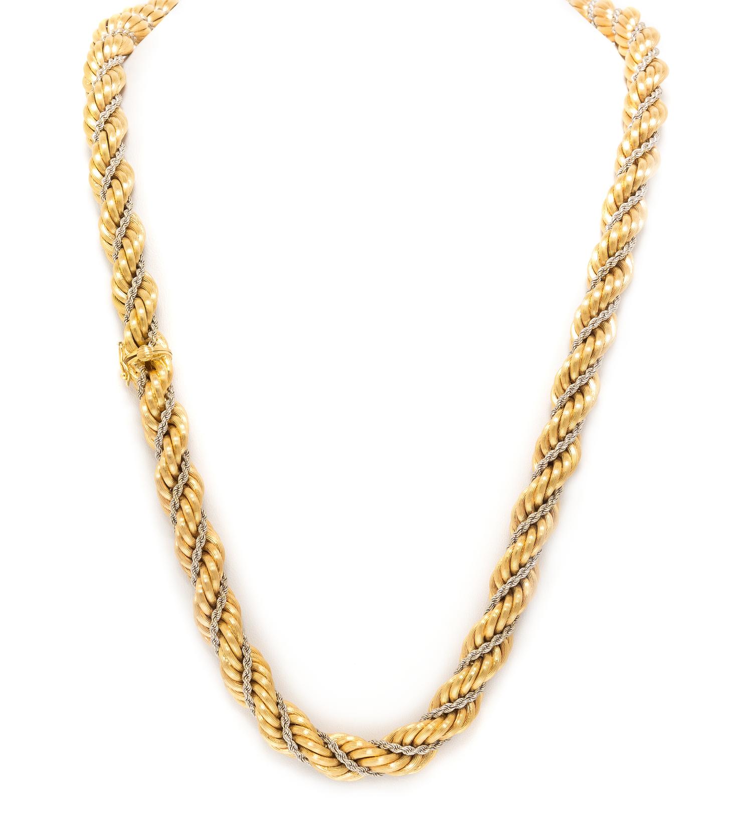 A Collection of 18 Karat Yellow and White Gold Rope Chain Jewelry, 94.60 dwts.
