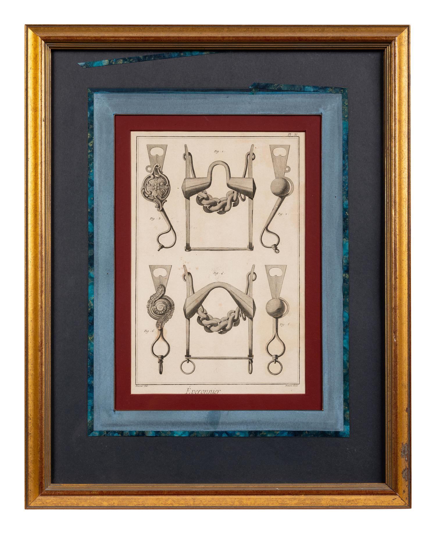 Four Engravings Depicting Horse Spurs, after Louis-Jacques Goussier