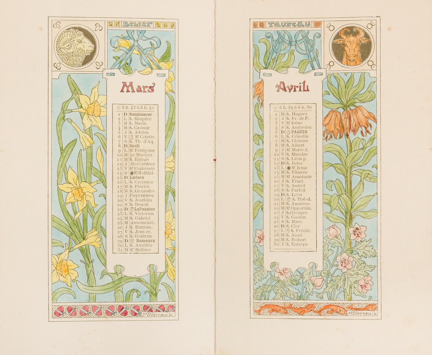 VERNUEIL, Maurice Pillard. Calendrier 1896 au Gui L'an Neuf. Paris: [Corbell], 1896.