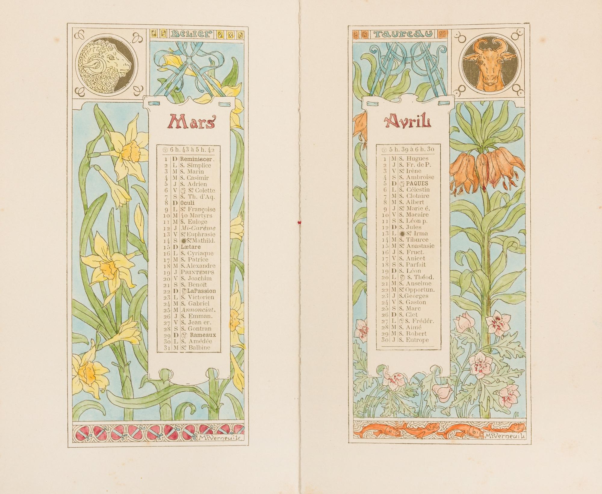 VERNUEIL, Maurice Pillard. Calendrier 1896 au Gui L'an Neuf. Paris: [Corbell], 1896.