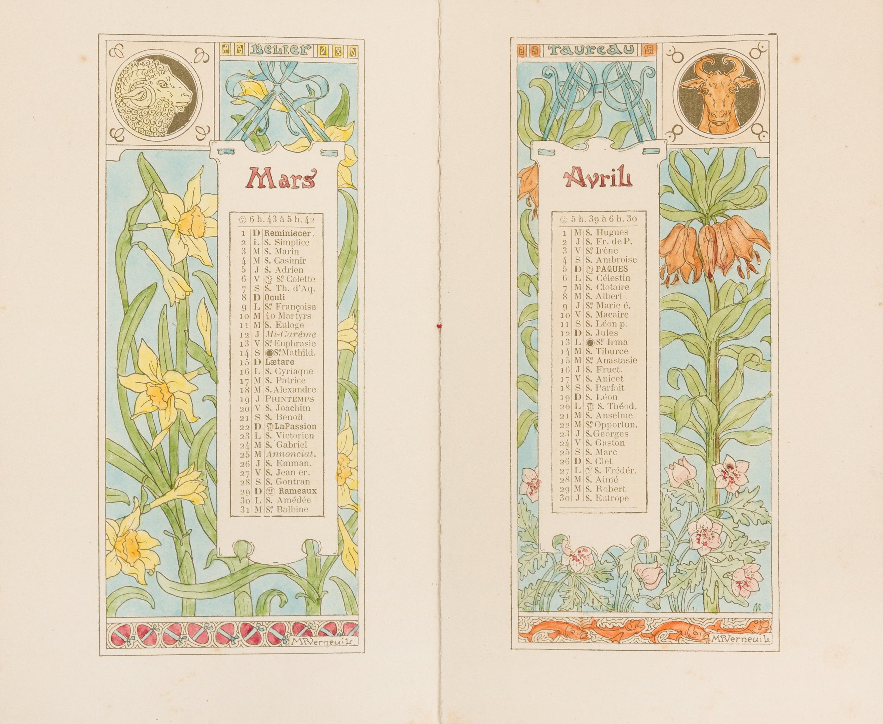 VERNUEIL, Maurice Pillard. Calendrier 1896 au Gui L'an Neuf. Paris: [Corbell], 1896.