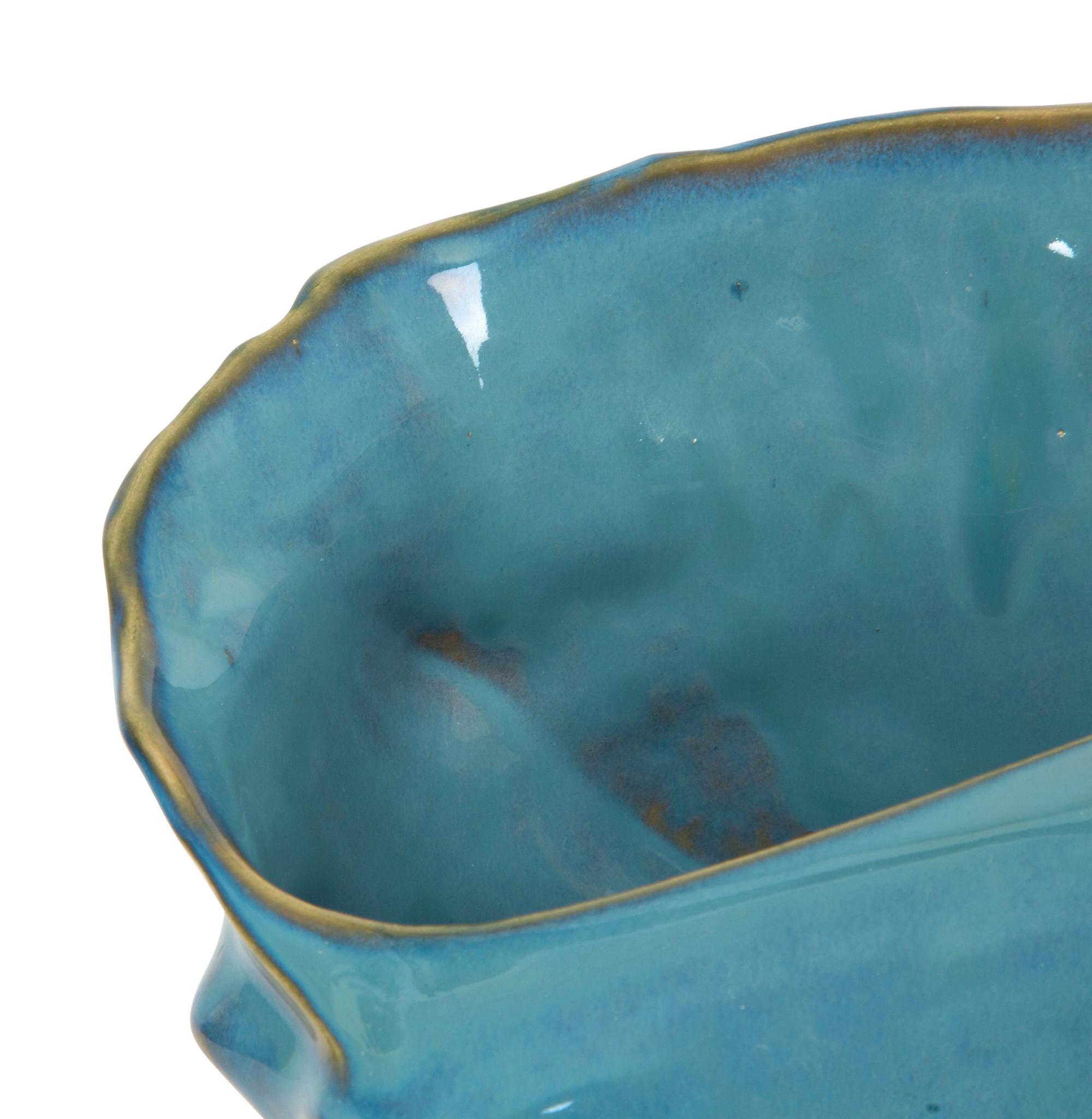 A Roseville Blue Glazed Porcelain Model of a Conch Shell