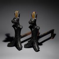 Ibex andirons, pair