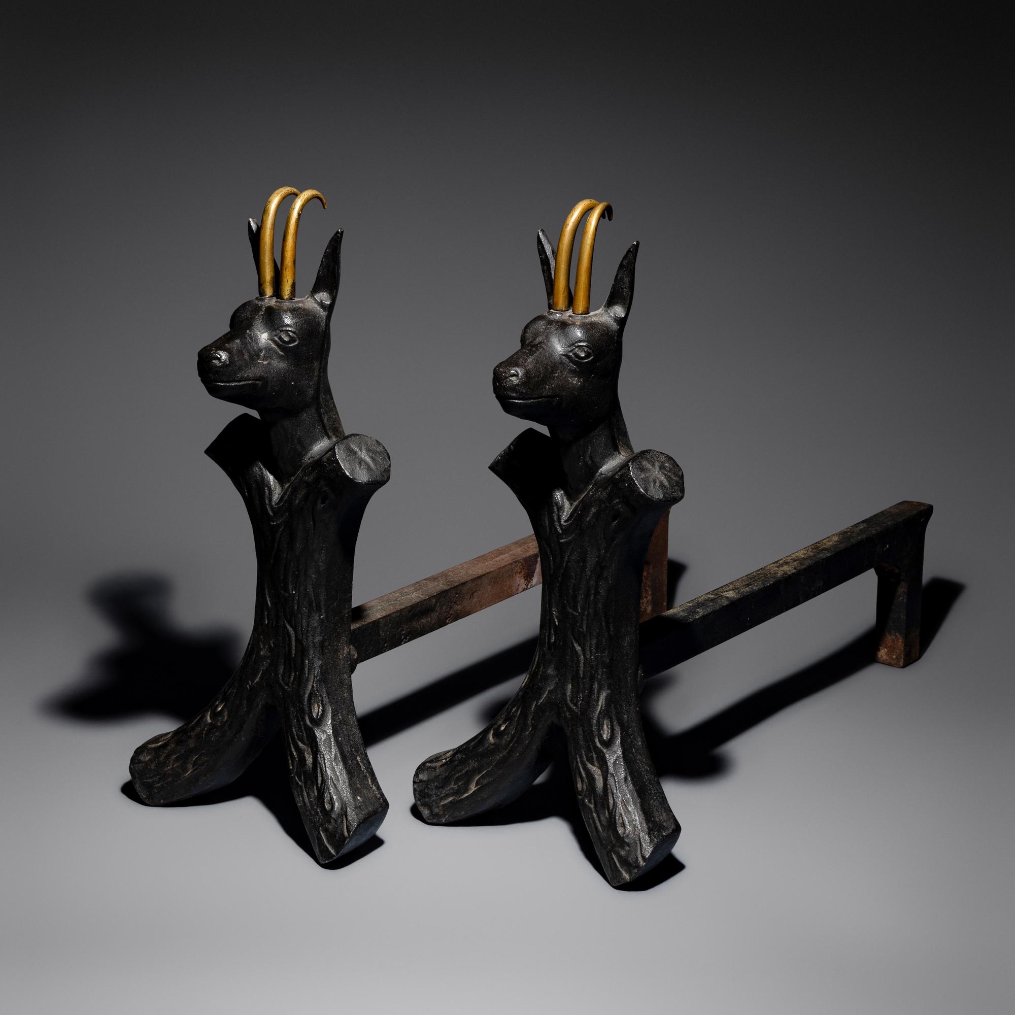 Ibex andirons, pair
