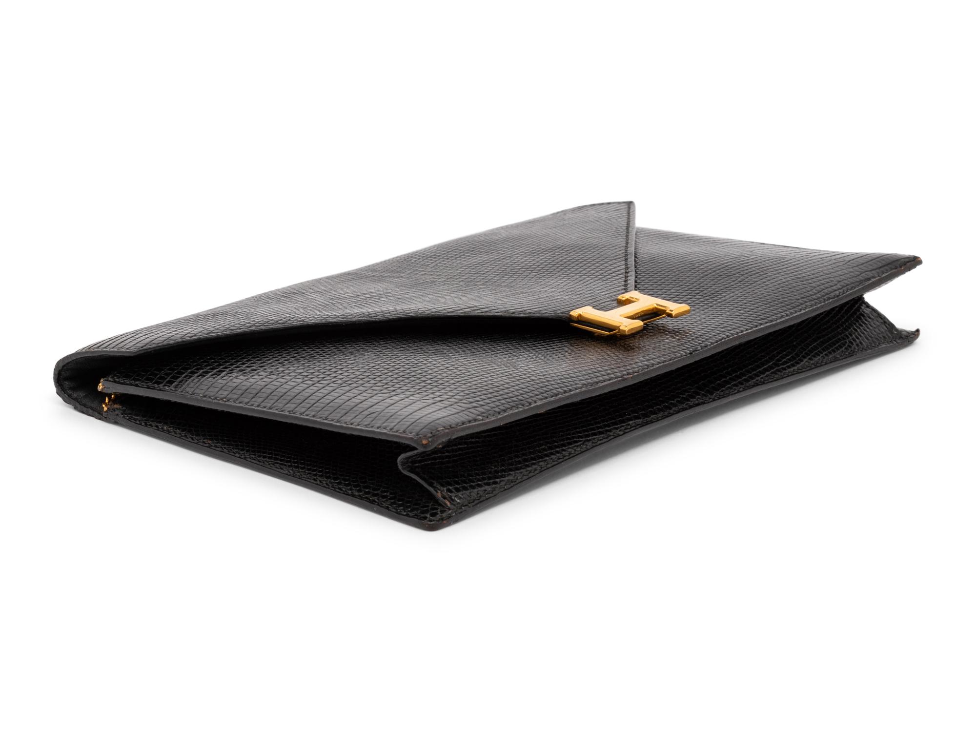 Hermès Lydie Clutch in Black Lizard, Mid-Late 20th Century