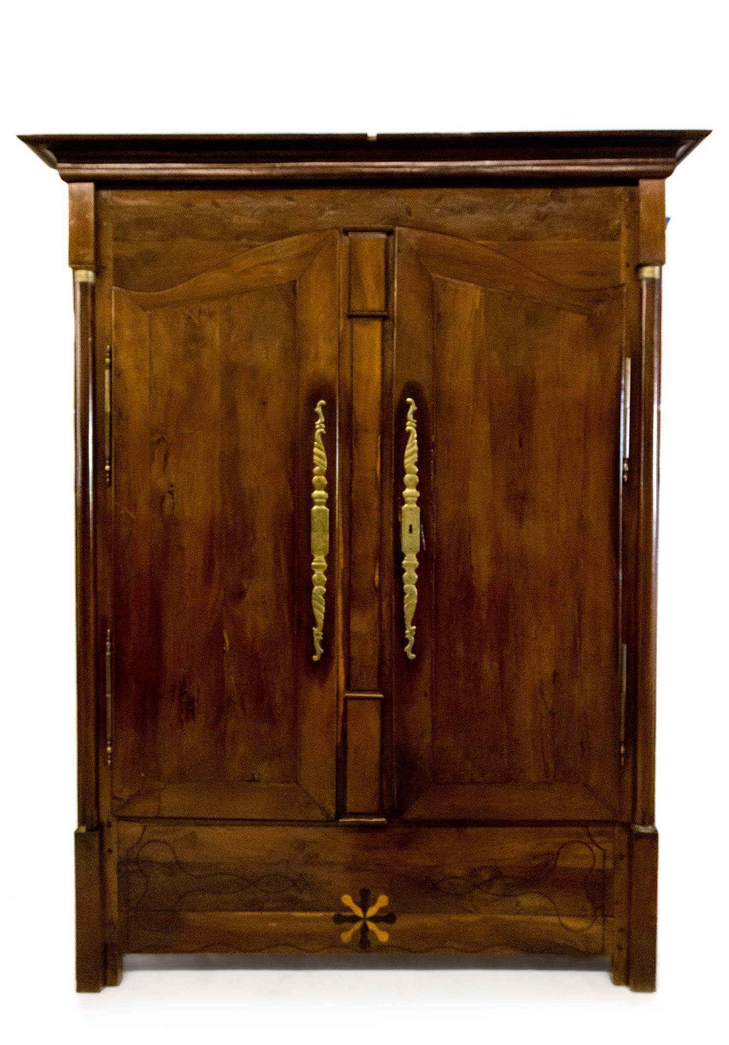 A French Provincial Inlaid-Walnut Corner Cabinet Height 84 x width 66 x depth 40 inches. — 18TH/19TH CENTURY
