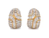 A Pair of Platinum, 18 Karat Yellow Gold and Diamond Earclips, 17.70 dwts.