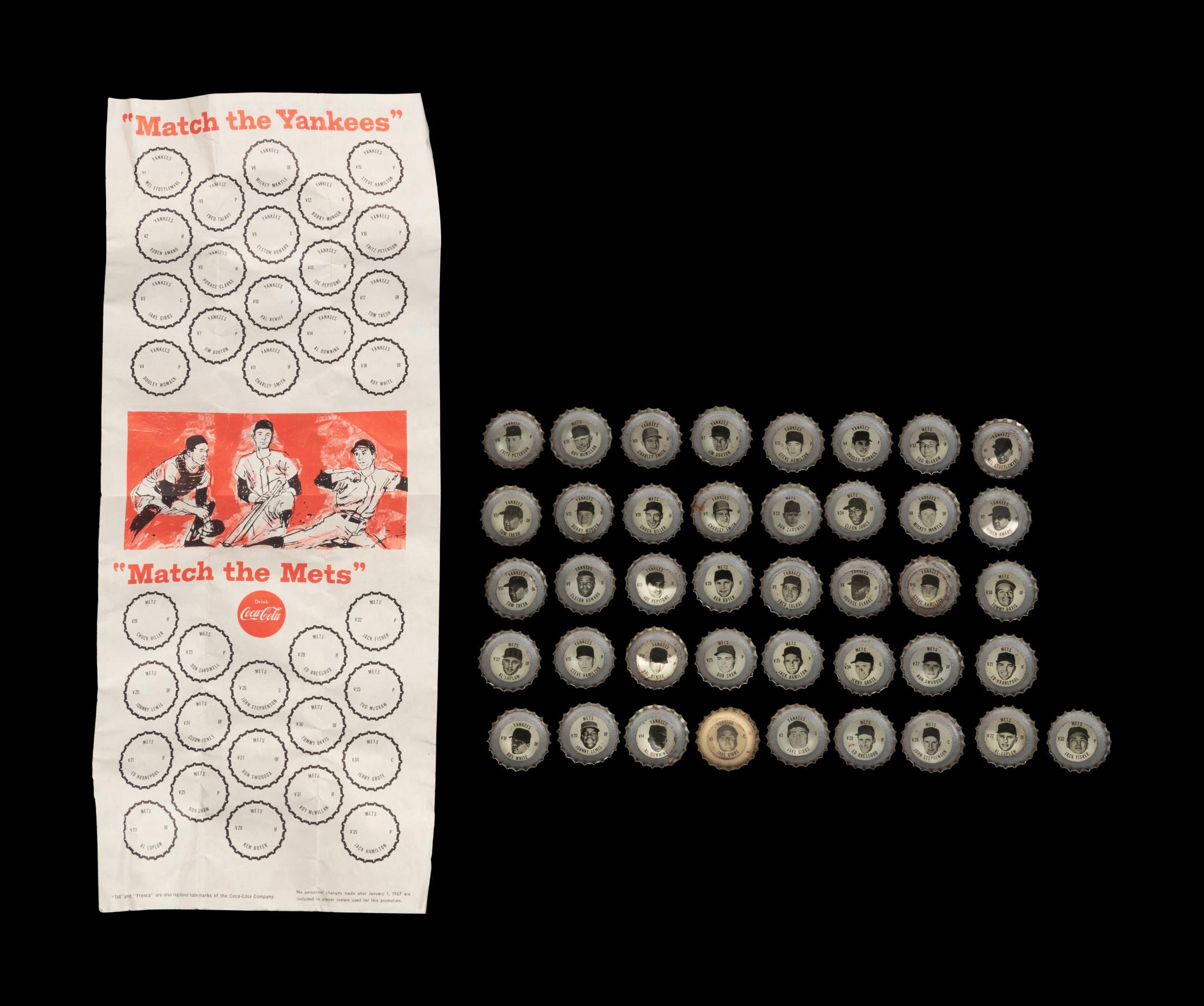A Group of 41 1968 New York Yankees and New York Mets Coke Bottle Caps (Including Mickey Mantle),