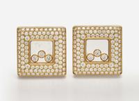 A Pair of 18K Yellow Gold Chopard Happy Diamonds Ear Clips