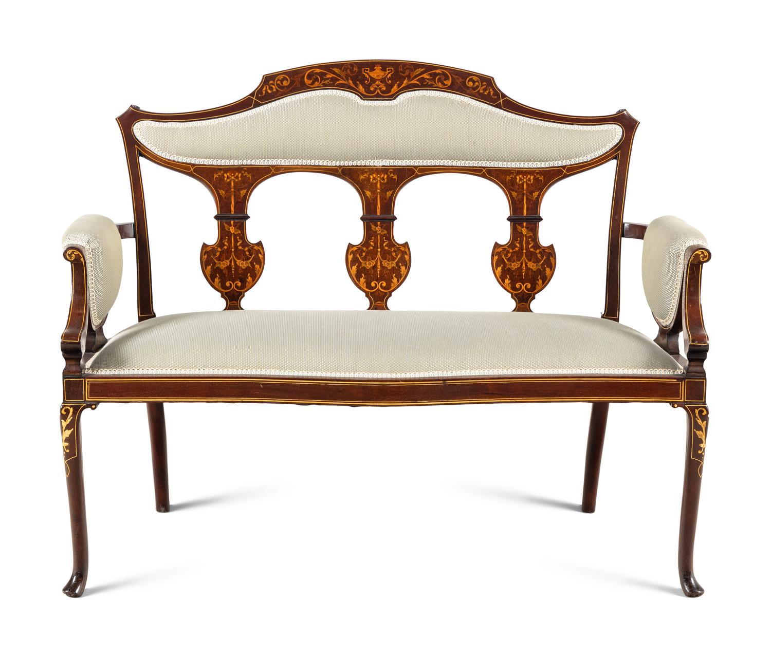 An Edwardian Mahogany and Marquetry Settee