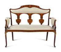 An Edwardian Mahogany and Marquetry Settee