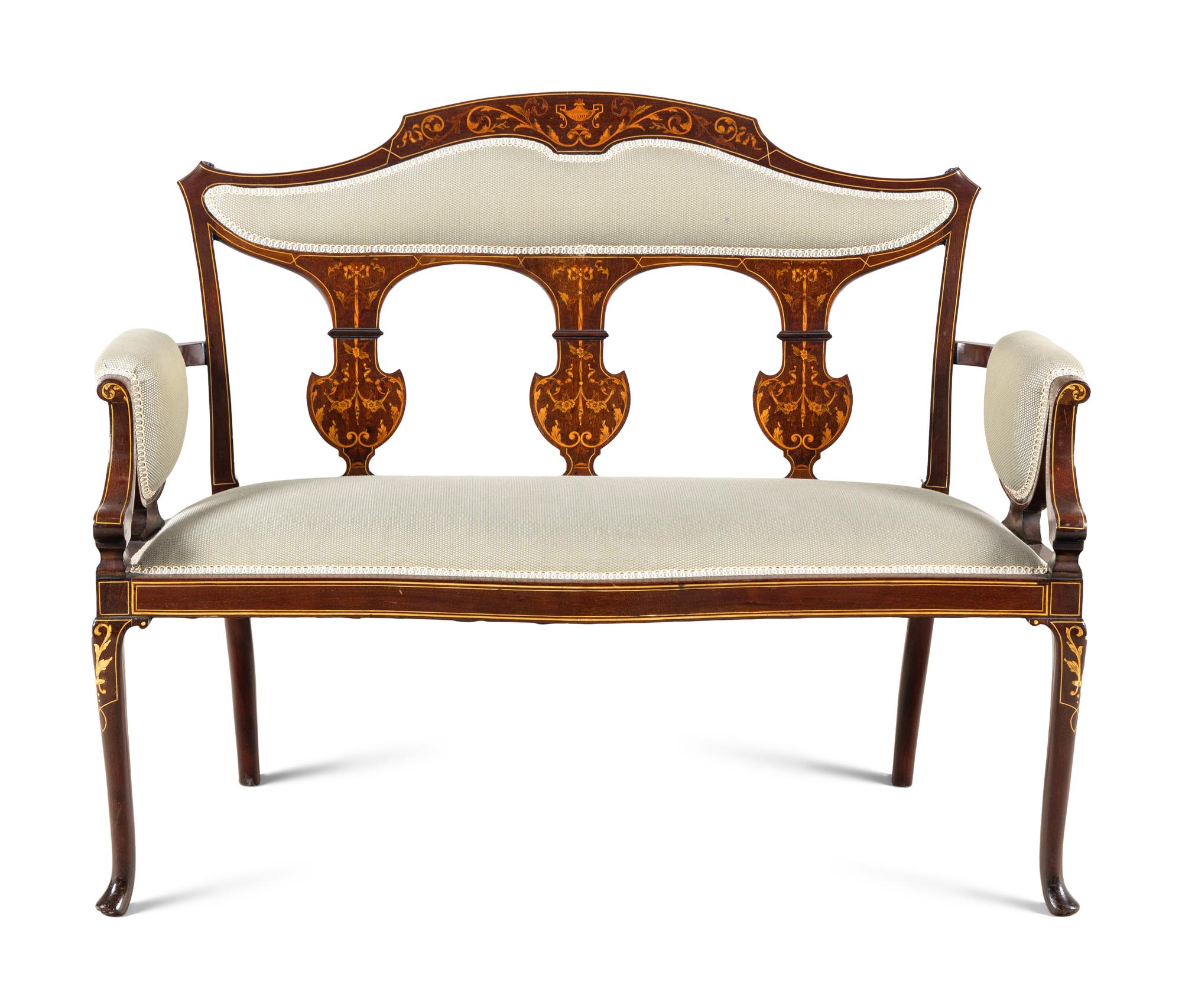 An Edwardian Mahogany and Marquetry Settee