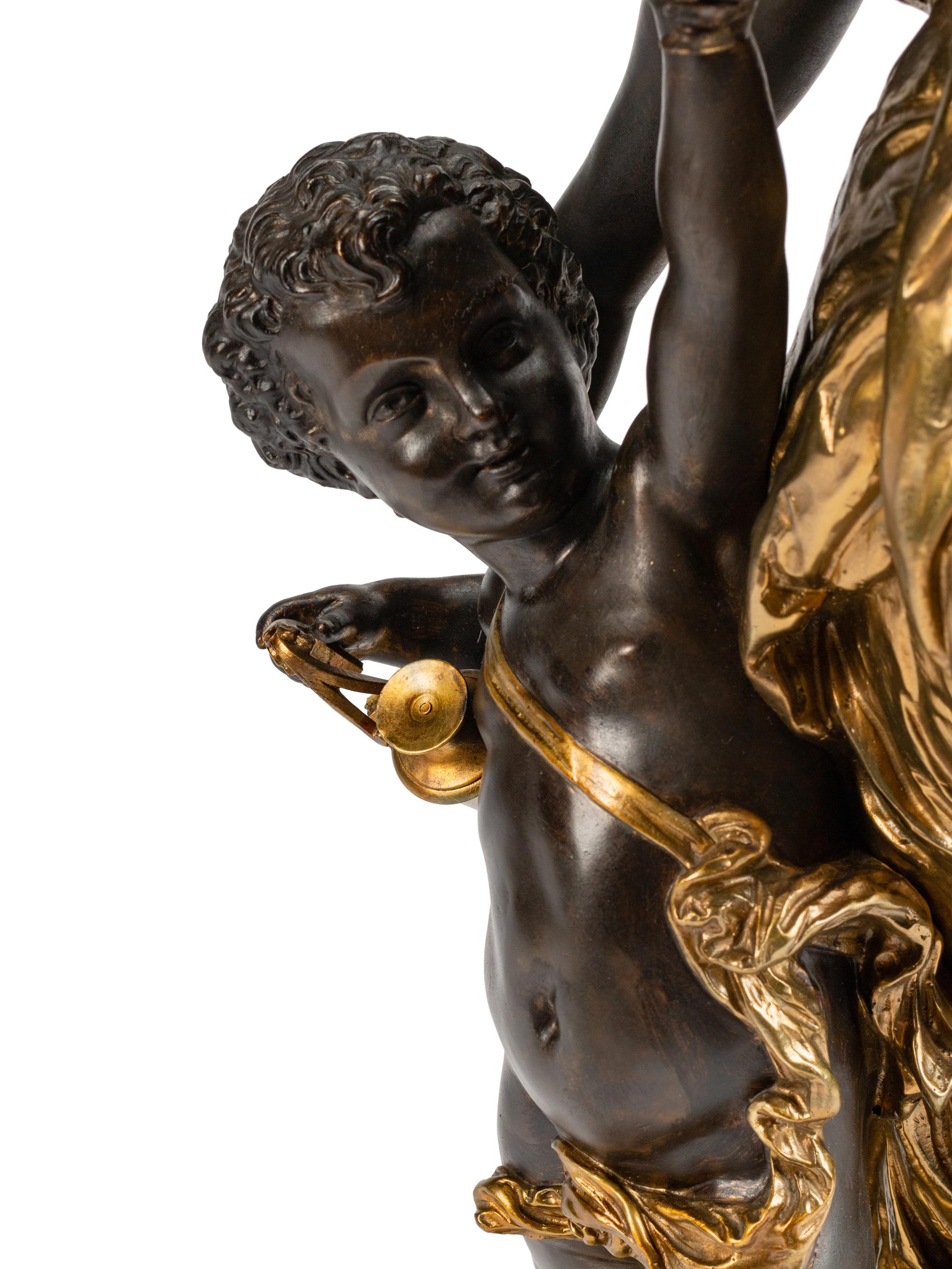 A Parcel-Gilt and Patinated Bronze Large Figural Group — AFTER MOREAU, 20TH CENTURY