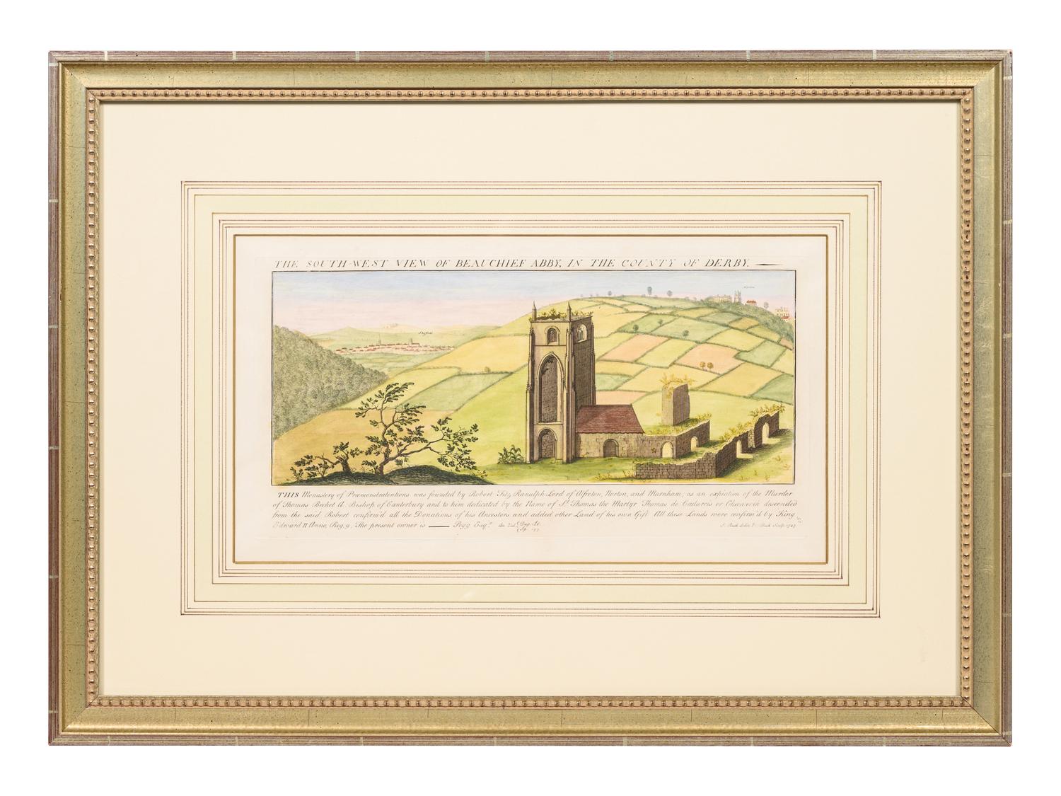 A Set of Eight English Architectural Engravings with Hand-Coloring