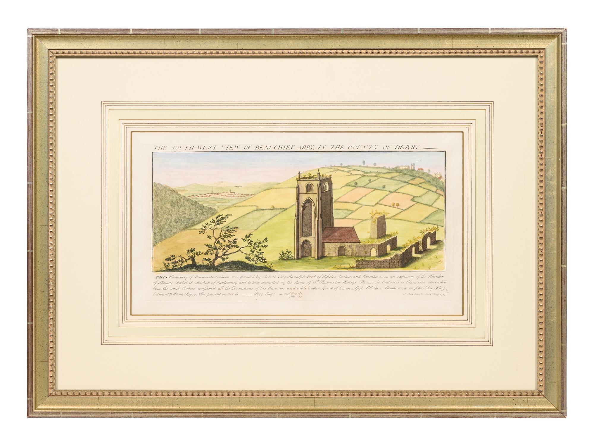 A Set of Eight English Architectural Engravings with Hand-Coloring