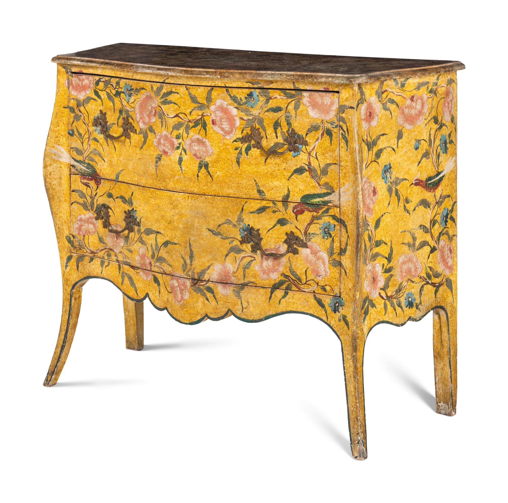 A Continental Painted Faux Marble-Top Commode