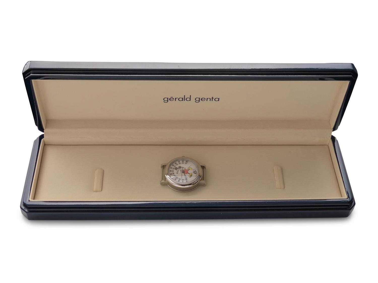 GERALD GENTA, STAINLESS STEEL RETROGRADE JUMP HOUR 'MICKEY MOUSE' WATCH