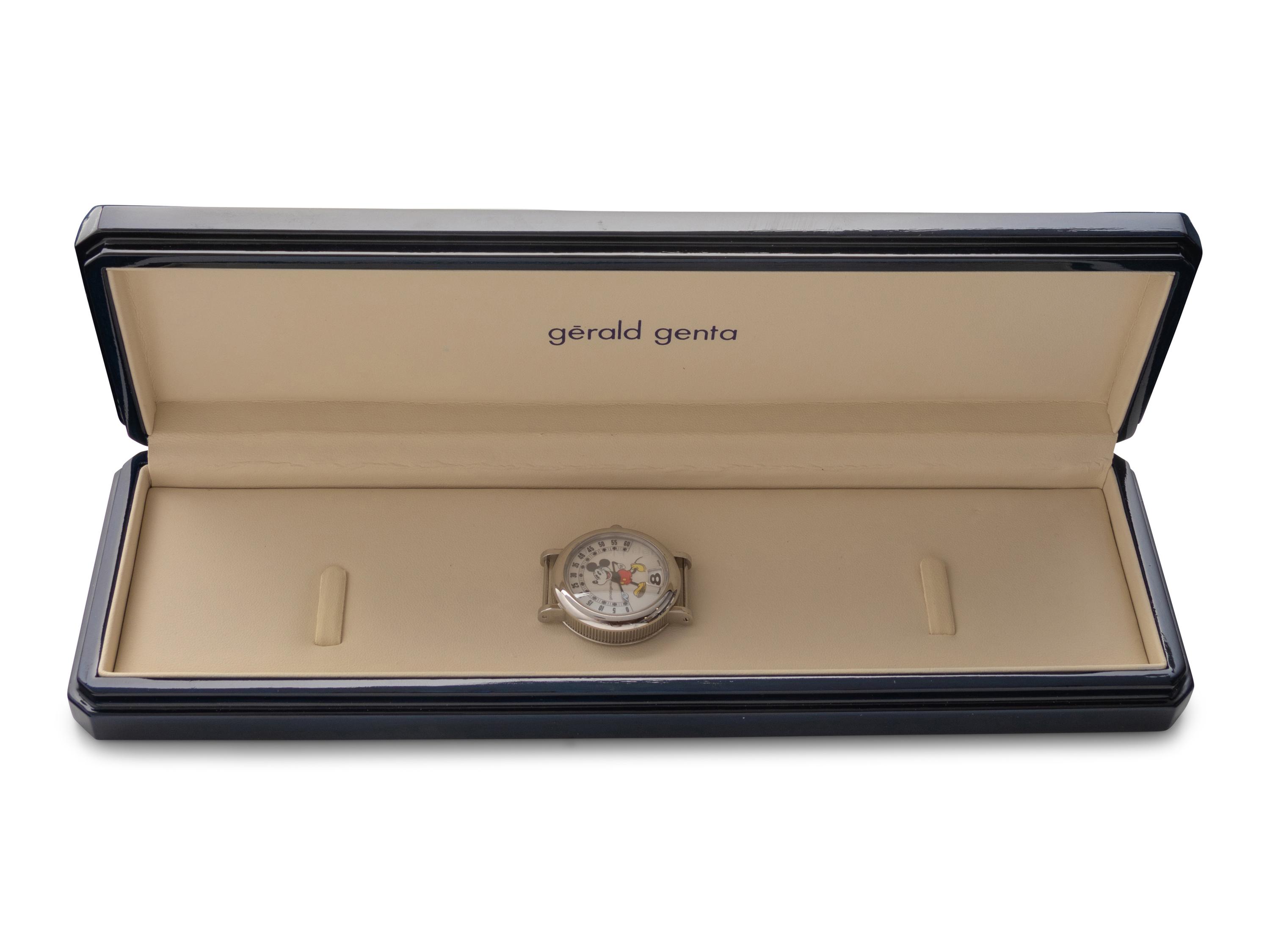 GERALD GENTA, STAINLESS STEEL RETROGRADE JUMP HOUR 'MICKEY MOUSE' WATCH
