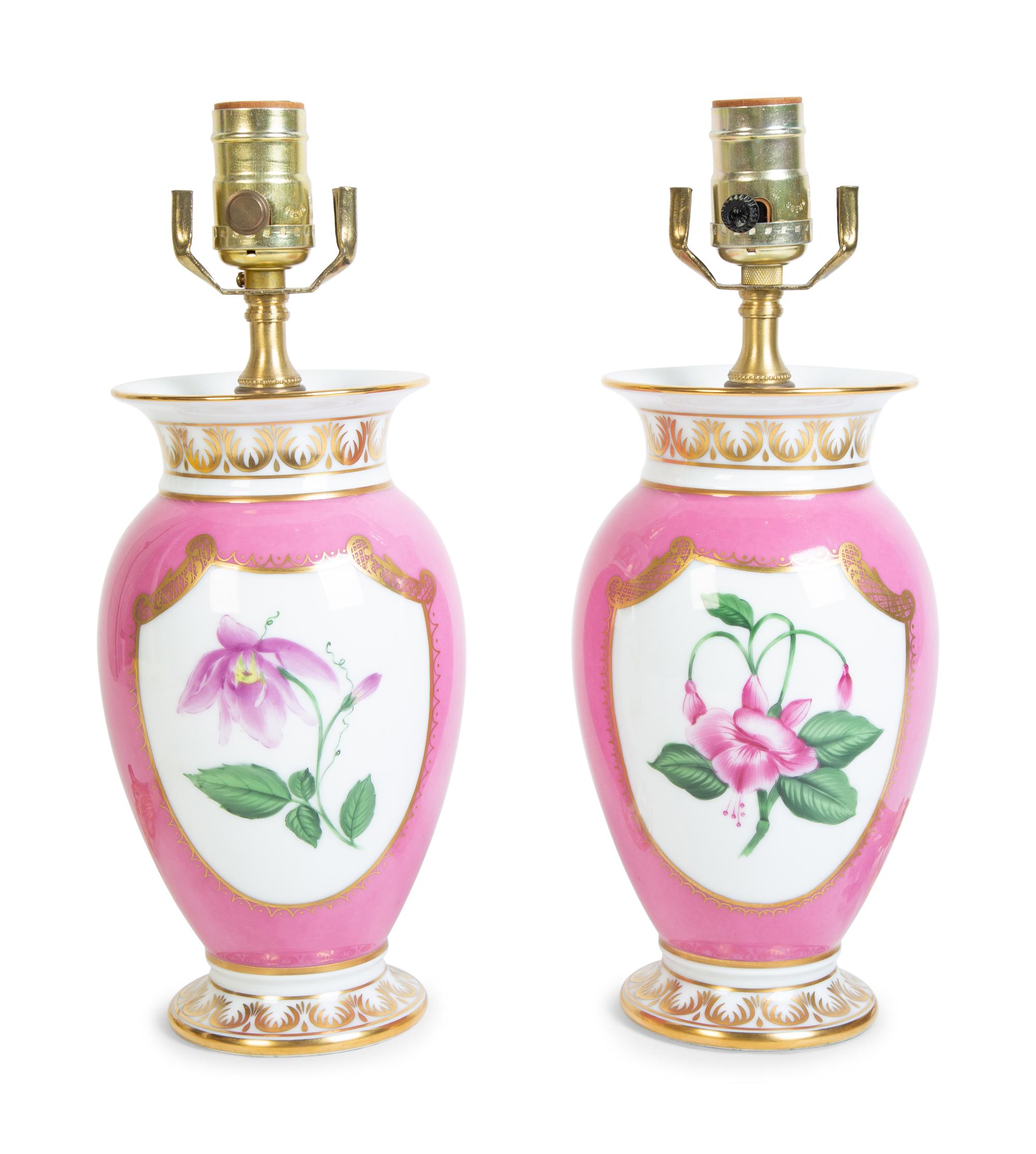 A Pair of German Porcelain Vases Mounted as Lamps — 20TH CENTURY
