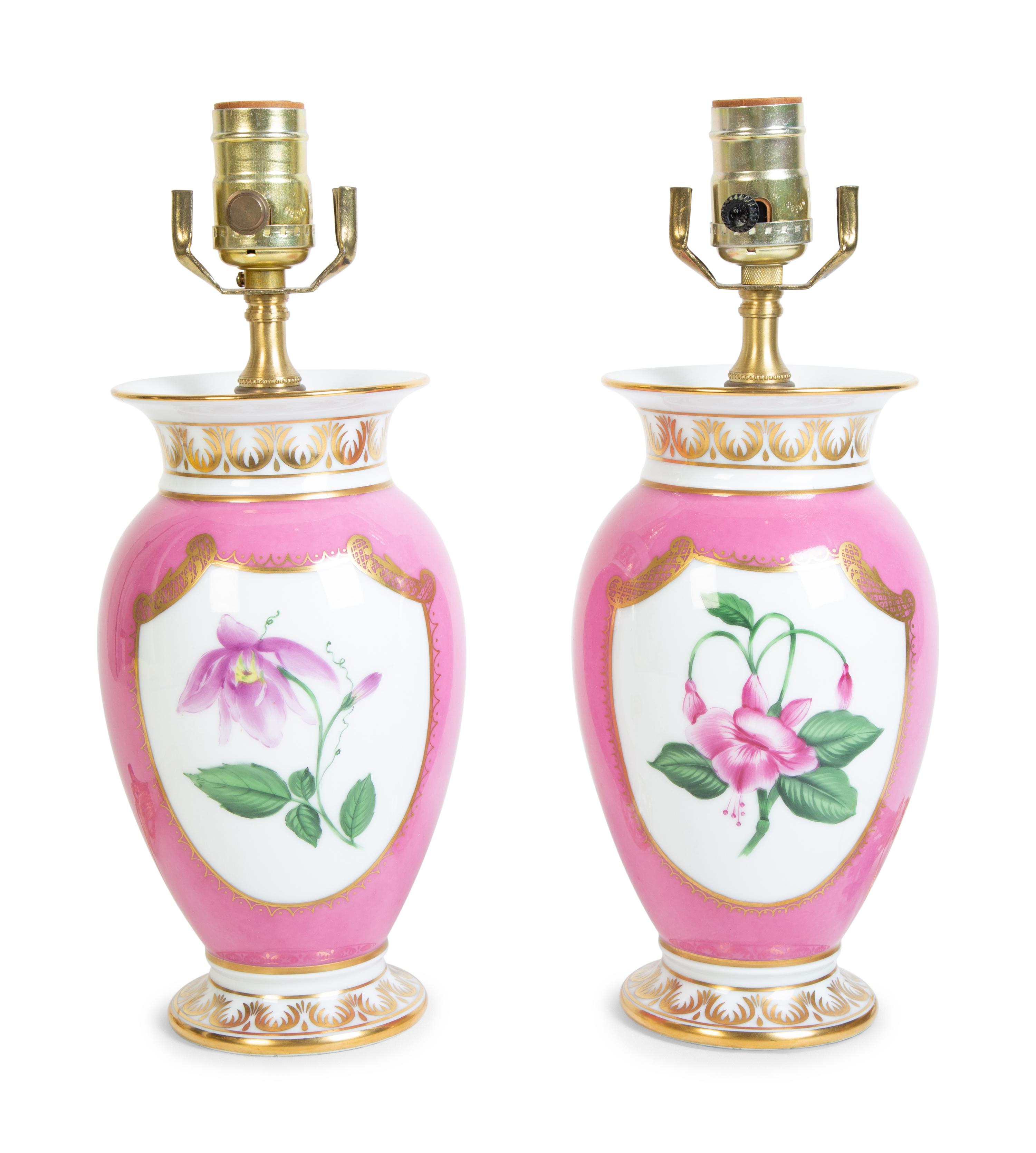 A Pair of German Porcelain Vases Mounted as Lamps — 20TH CENTURY