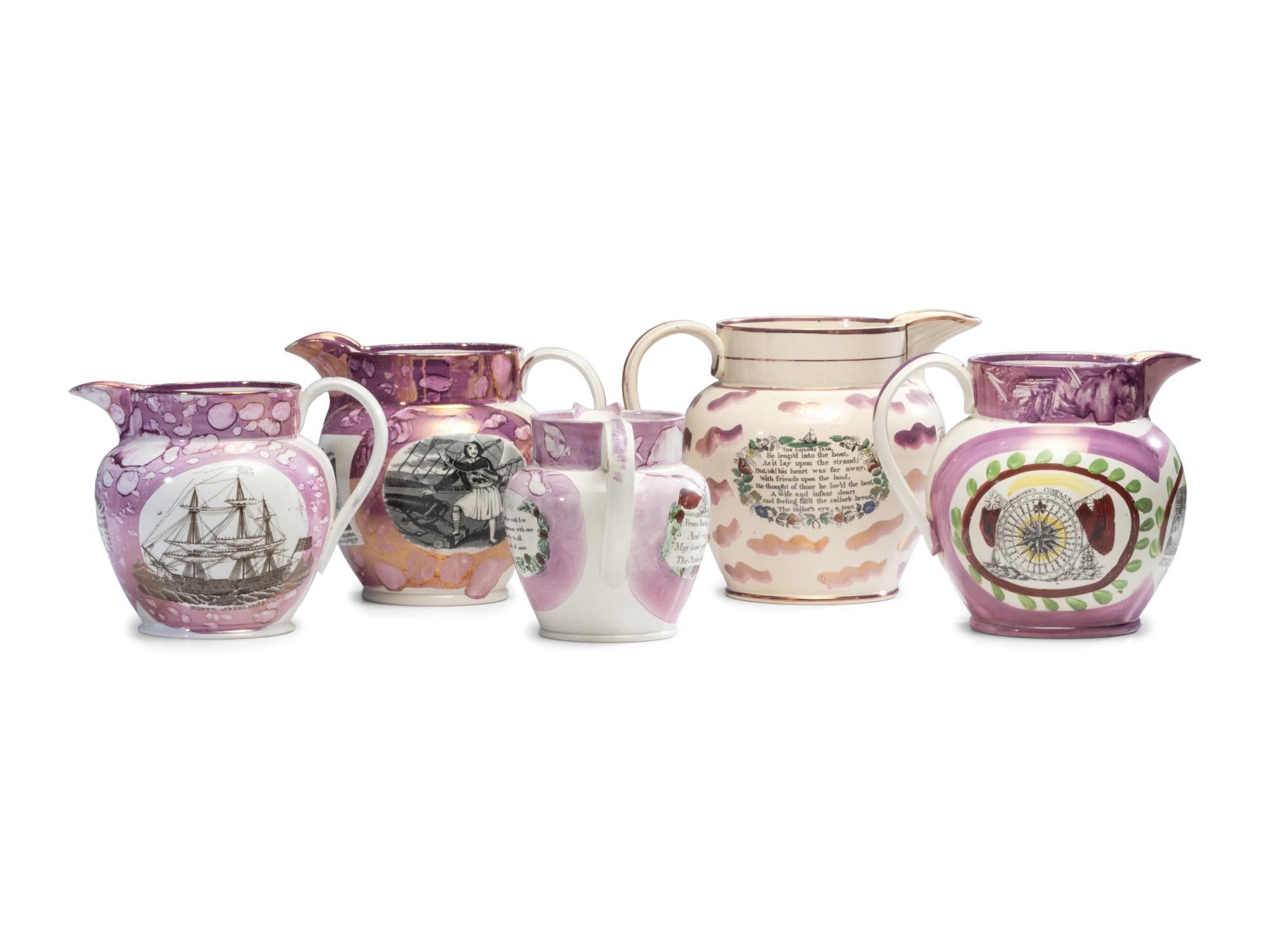 Five Sunderland Luster Jugs