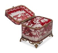 A Bohemian Cut-to-Clear Cranberry Glass Table Casket