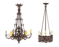A Continental Wrought Iron Six-Light Chandelier