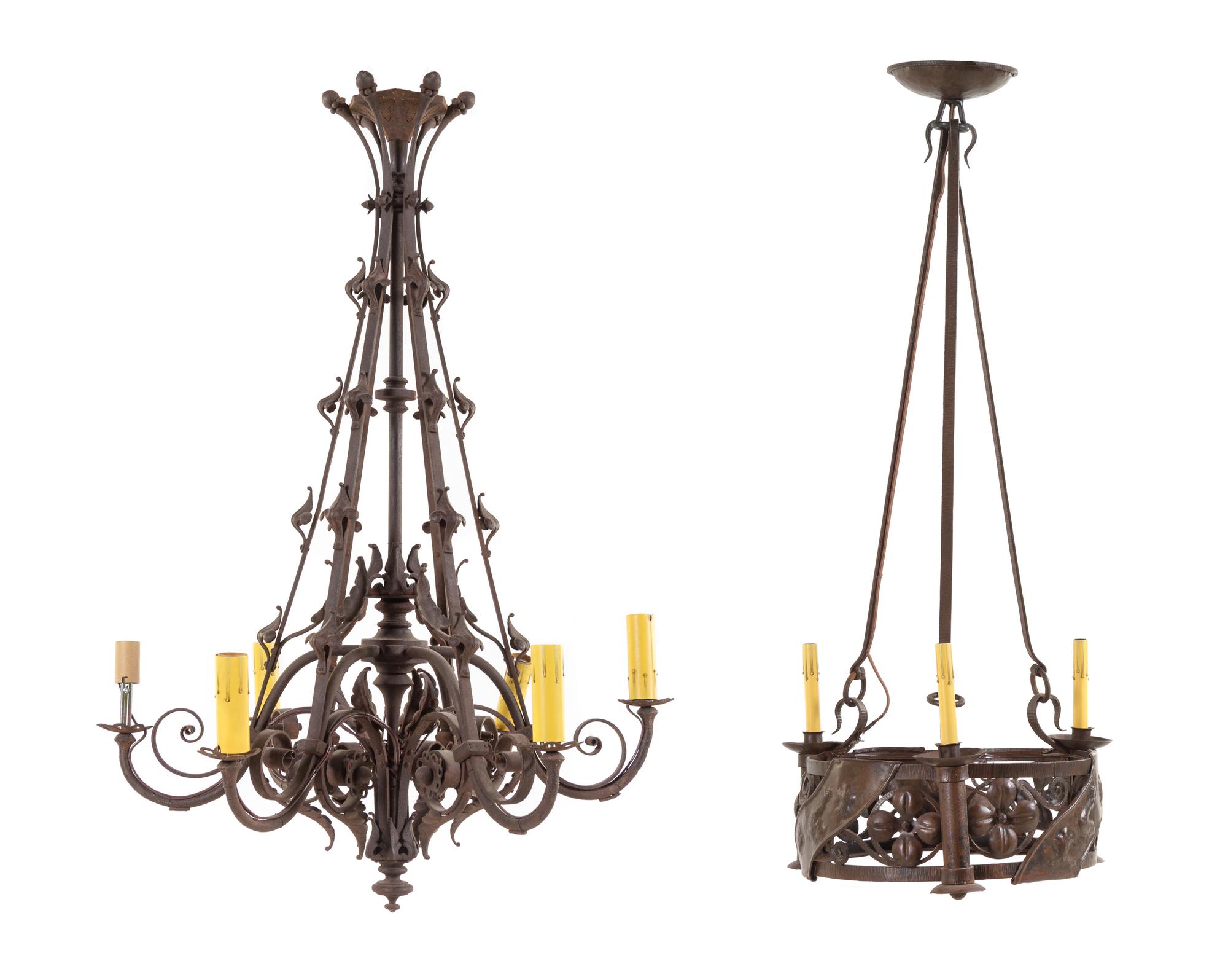 A Continental Wrought Iron Six-Light Chandelier