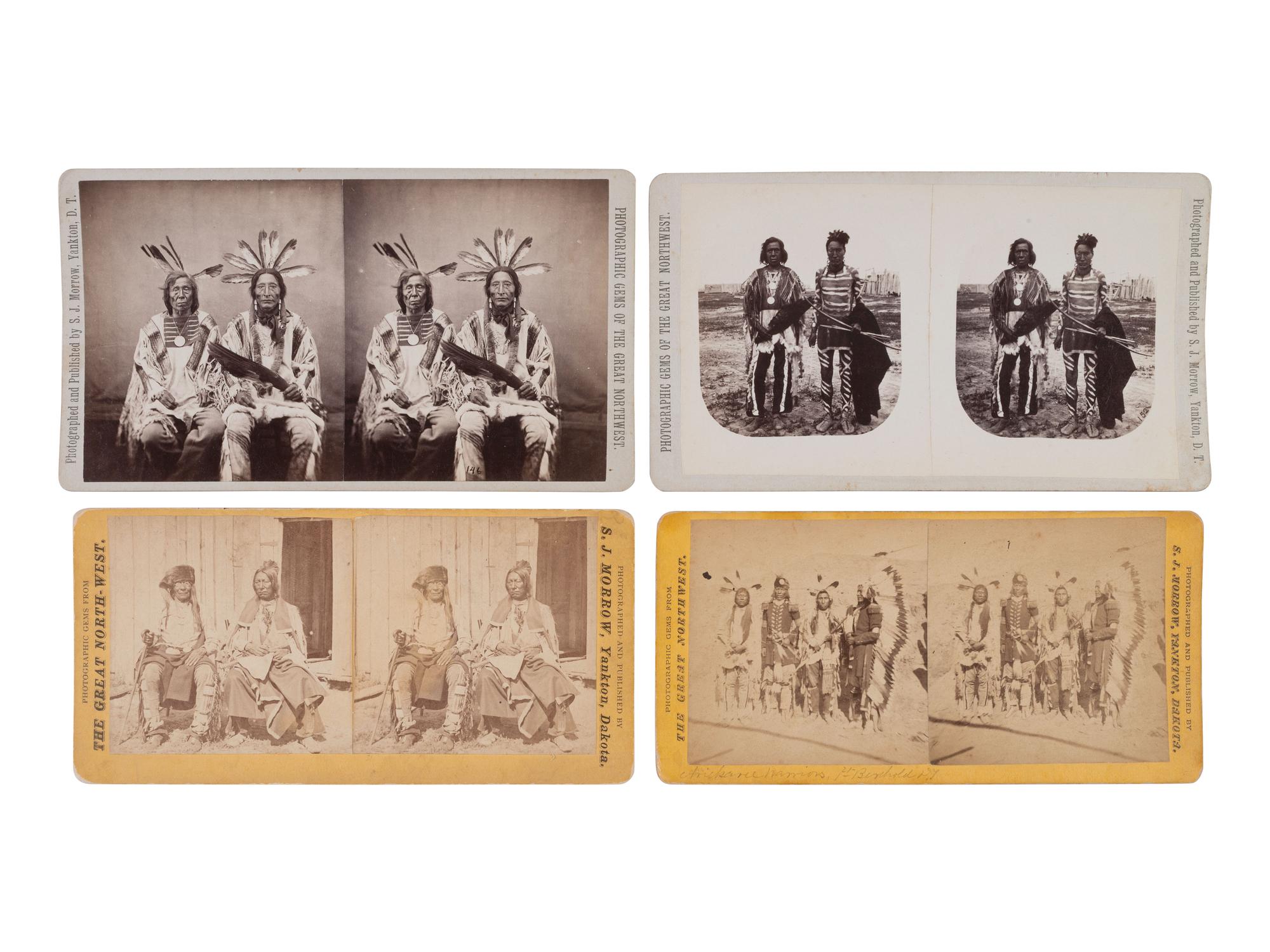 MORROW, Stanley J. (1843-1921), photographer. 10 stereoviews of Mandan, Arikara, Sans Arc, and Brulé Sioux subjects.